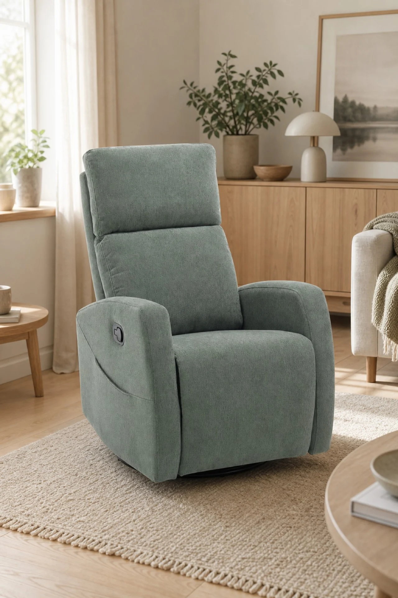 Fauteuil relax pivotant Balencia vert sauge en ambiance