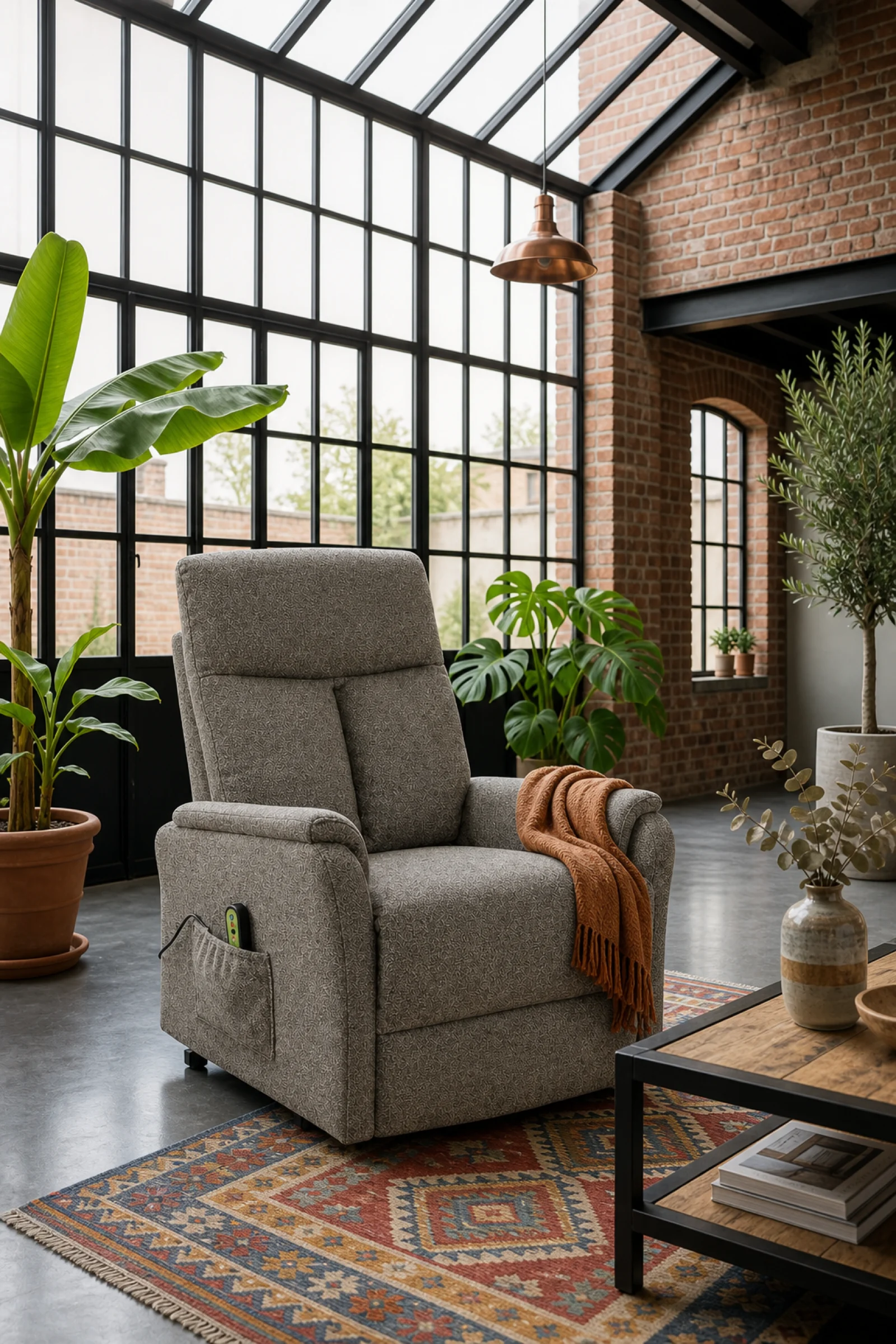DINO — Fauteuil releveur électrique 1 moteur Taupe en ambiance
