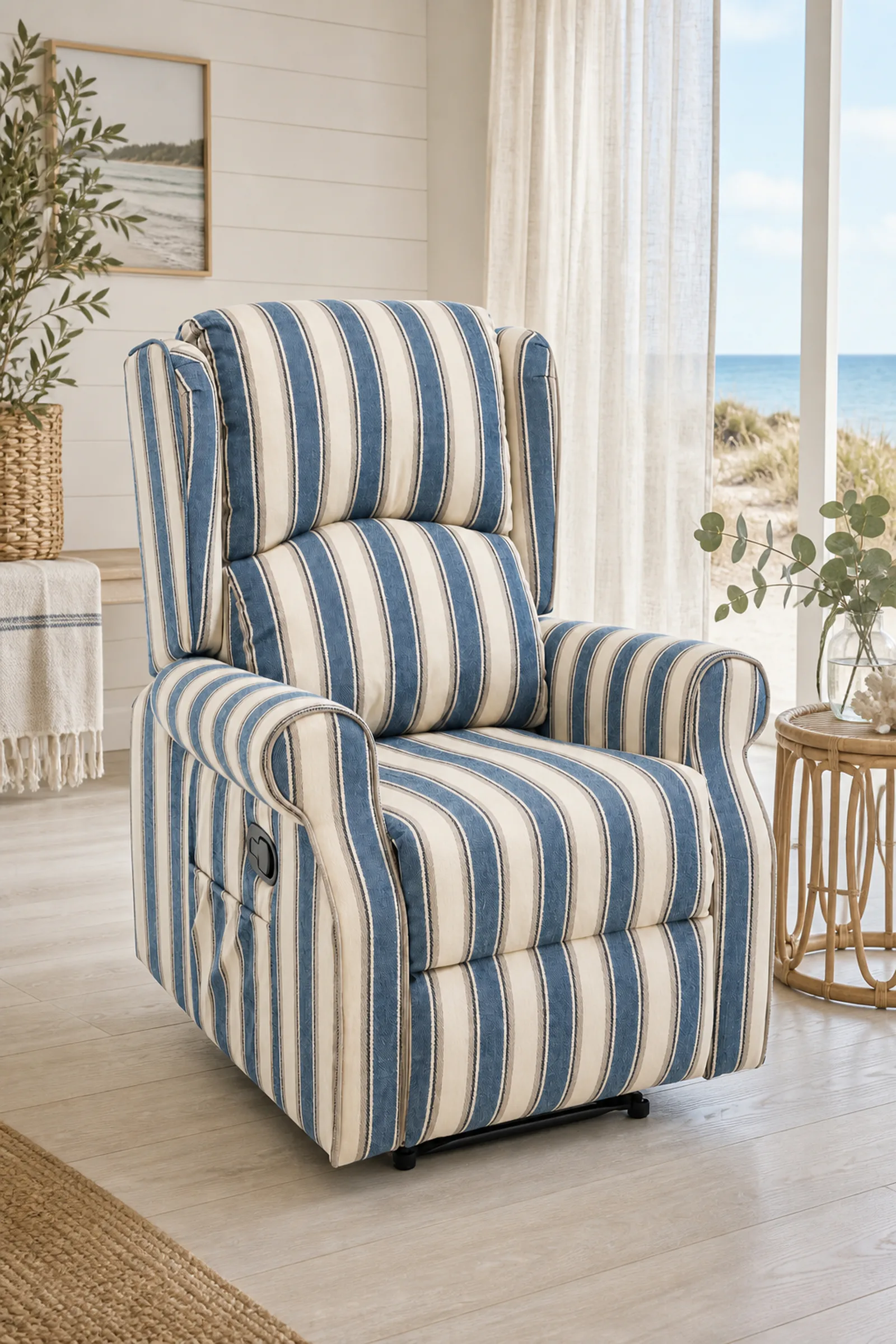ELISABETH — Fauteuil relax manuel Rayé bleu en ambiance