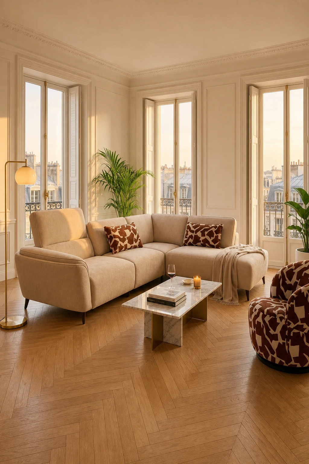 SANTORIN Canapé d'angle Beige angle droit en ambiance
