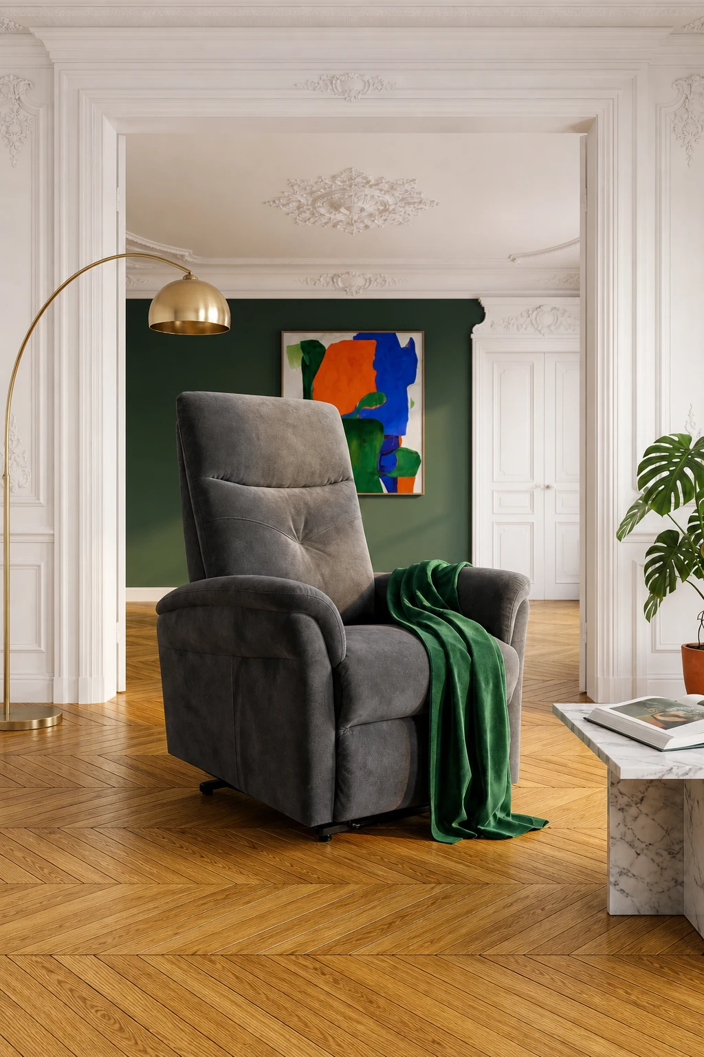 SHETLAND 2 moteurs — Fauteuil releveur Anthracite en ambiance