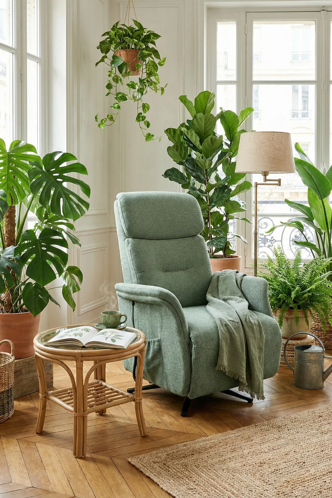 Fauteuil releveur electrique pivotant 3 moteurs ZEPHIR, coloris vert sauge